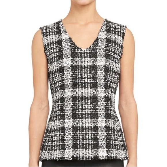Theory Black and White "Sculpt U Shell" Rubber Tweed Sleeveless Top - Picture 1 of 10
